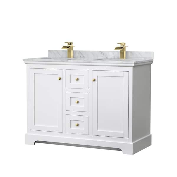 Wyndham Collection Avery 48 in. W x 22 in. D x 35 in. H Double Sink Bath Vanity in White with White Carrara Marble Top