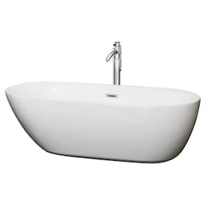 Melissa 70.75 in. Acrylic Flatbottom Center Drain Soaking Tub in White with Floor Mounted Faucet in Chrome