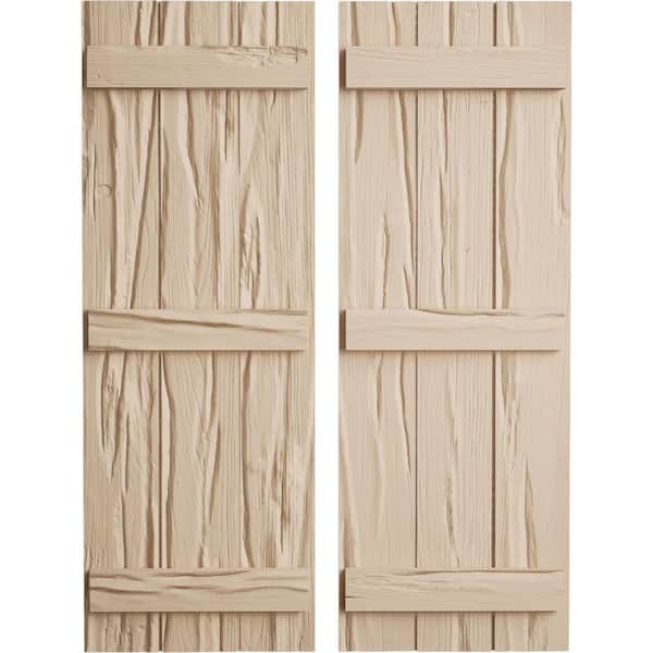 Ekena Millwork 16.5 in. x 70 in. Timberthane Polyurethane 3-Board Joined Board-n-Batten Riverwood Faux Wood Shutters Pair
