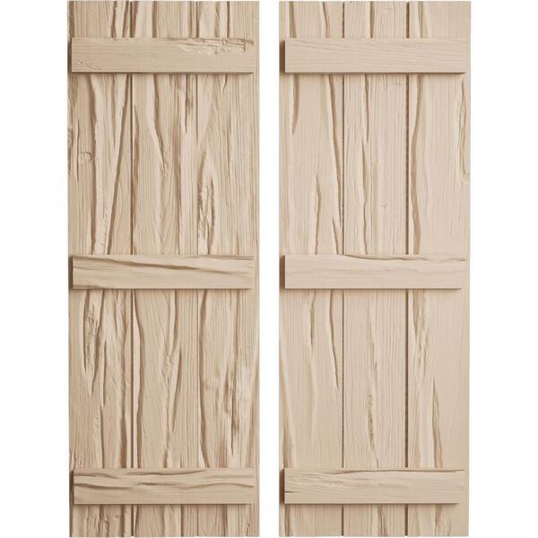 Ekena Millwork 16.5 in. x 72 in. Timberthane Polyurethane 3-Board Joined Board-n-Batten Riverwood Faux Wood Shutters Pair