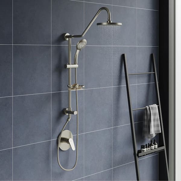 Kauai 5-Spray Settings 8 in. Wall Mount Dual Fixed and Handheld Shower Head 1.8 GPM in Brushed Nickel