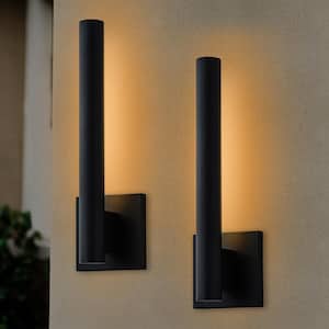 15.25 in. Black Dimmable LED Outdoor Hardwired Wall Lantern Sconce with Frosted Glass Diffuser (2-Pack)