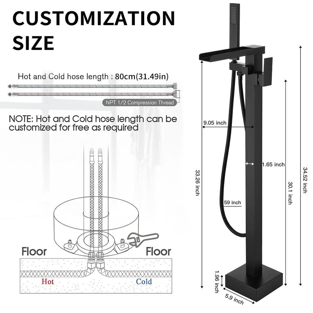 Matte Black Stainless Steel Freestanding Tub Faucet with Hand Shower