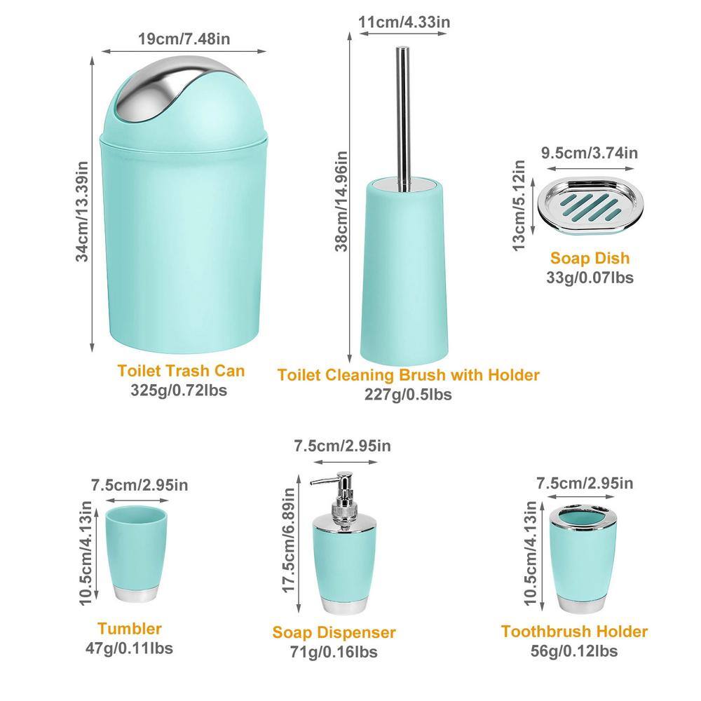 Aqua 6-Piece Plastic Bathroom Accessory Set with Chrome Accents
