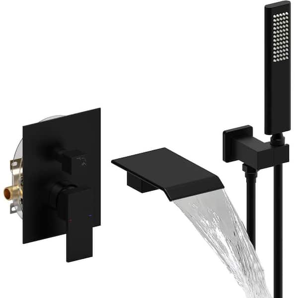 waterpar 8.1 in. 1-Jet Shower System with Hand Shower Head Tub Faucet in Matte Black