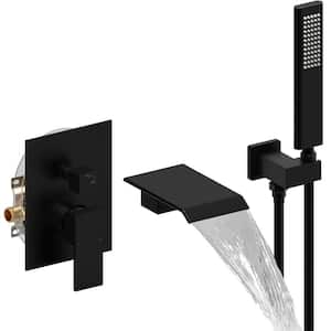 8.1 in. 1-Jet Shower System with Hand Shower Head Tub Faucet in Matte Black