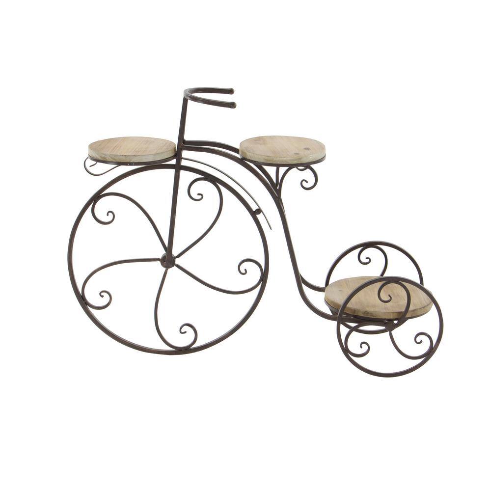 Brown Metal and Wood Bicycle Plant Stand with Aged Finish