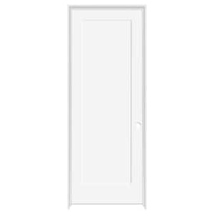 24 in. x 80 in. 1-Panel Shaker White Primed Left Hand Solid Core Wood Single Prehung Interior Door with Nickel Hinges