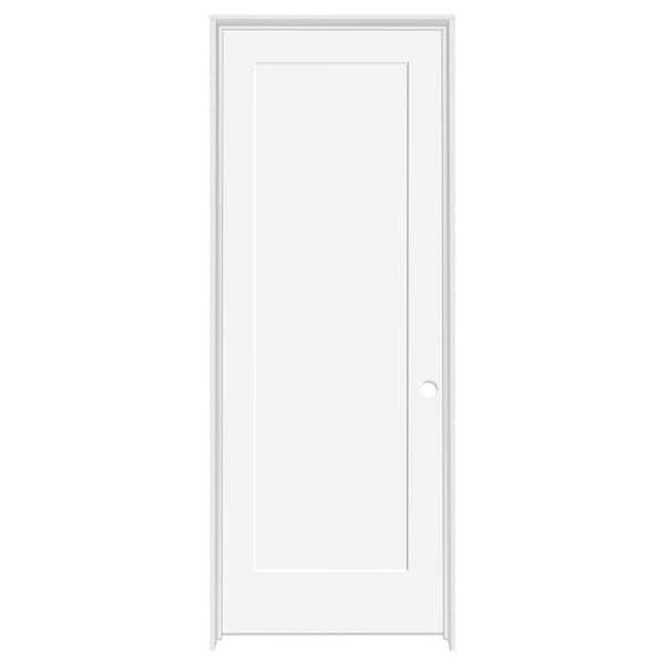 Steves & Sons 28 in. x 80 in. 1-Panel Shaker White Primed Left Hand Solid Core Wood Single Prehung Interior Door with Bronze Hinges