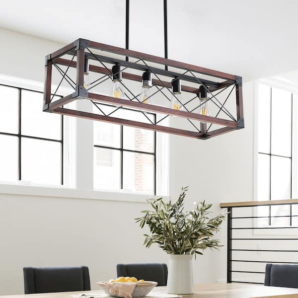32 in 5-light black Industrial Chandelier Pendant Light Large Ceiling Lighting for Living Room Dining Bedroom Kitchen