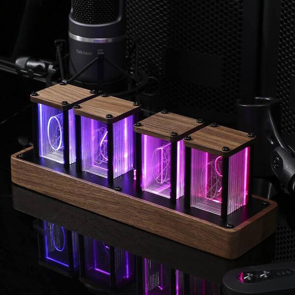 Afoxsos Nixie Tube Clock Walnut Digital Desk Clock, Support Wi-Fi
