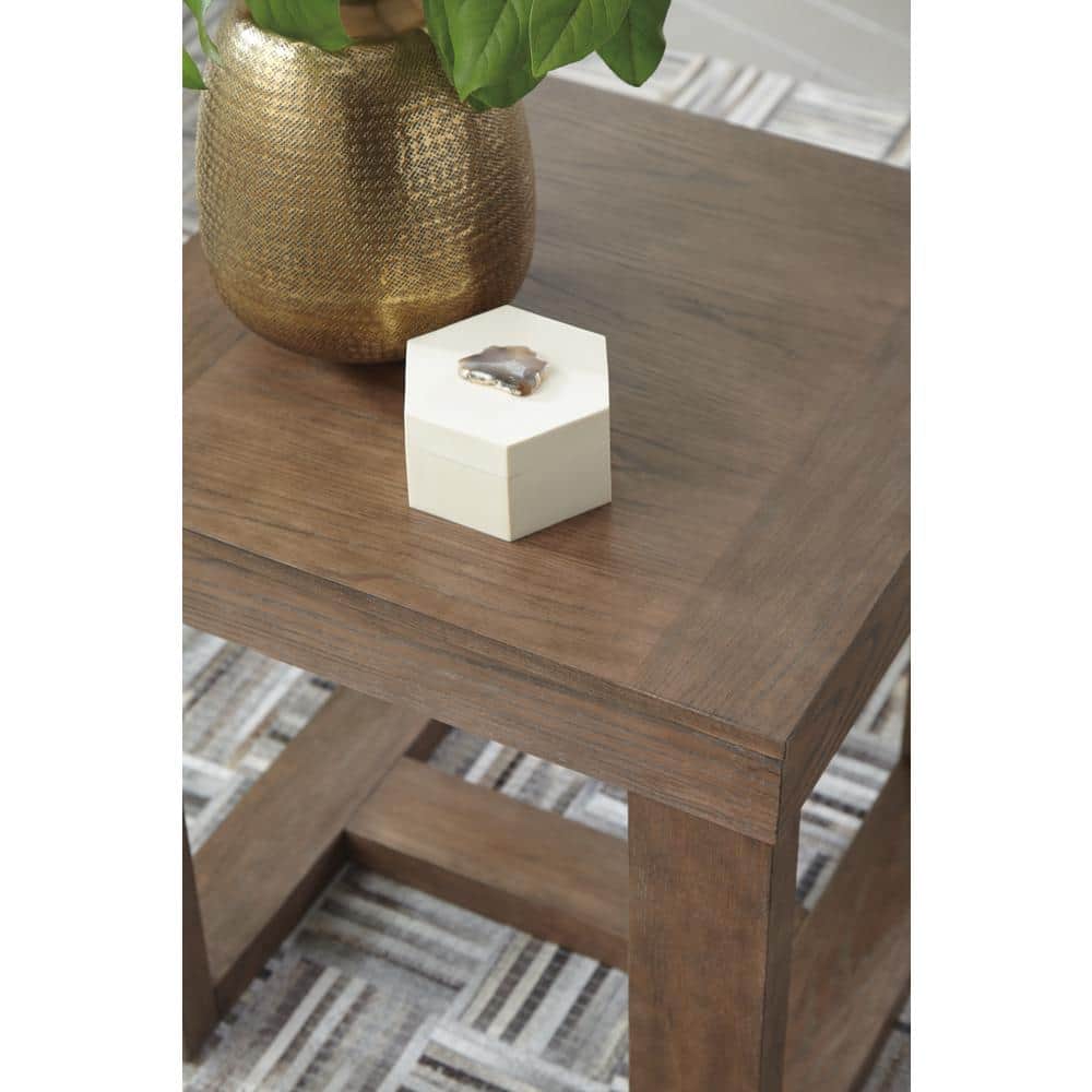 Contemporary Plank-Effect Square End Table in Textured Grayish Brown