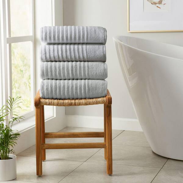FRESHFOLDS Light Grey Premium Cotton Ribbed Textured 4-Pack Bath Towel Set