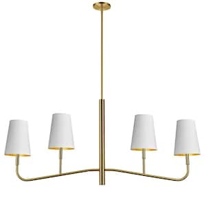 Eleanor 4-Light Aged Brass Shaded Linear Chandelier for Dining