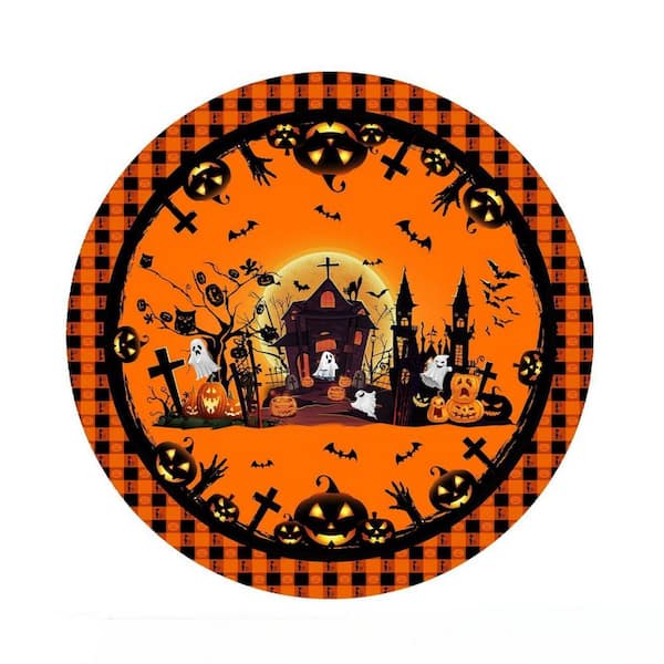 Angel Sar 70 in. Round Polyester Halloween Castle Ghost Tablecloth for Picnic, Party and Outdoor Dinner