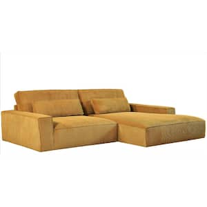 Mayview 105.52 in. W Sqaure Arm 2-Piece L Shaped Polyester Mid-Century Right Facing Sectional Sofa in Yellow