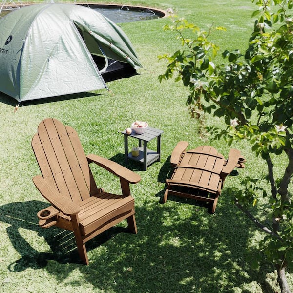 Brown Folding Adirondack Chair Weather Resistant Plastic Fire Pit Chairs Set of 2