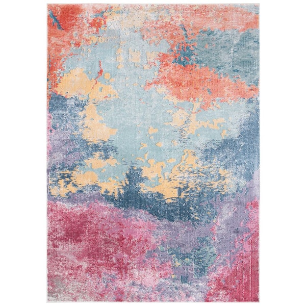 Porcello 5 ft. x 8 ft. Blue/Pink Distressed Marble Area Rug