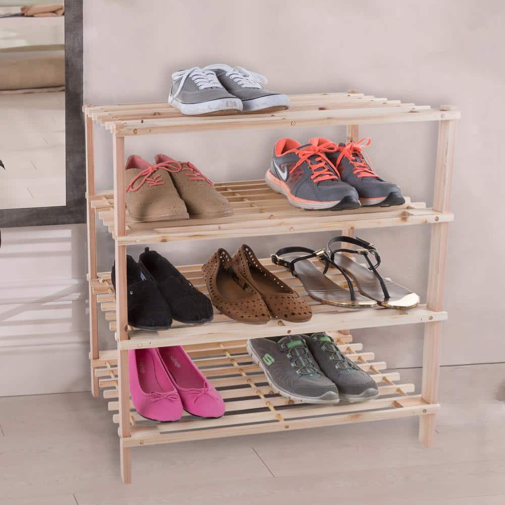 Rustic Light Oak Woodgrain 4-Tier Freestanding Shoe Rack