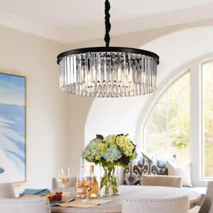 6-Light Black Finish Drum Style Chandelier with Crystal Accents