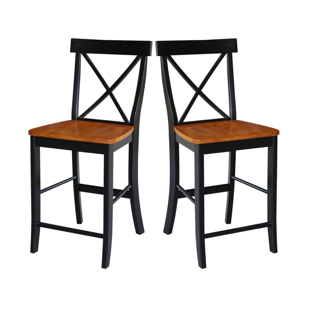 24" Black and Cherry Solid Wood X-Back Counter Stool