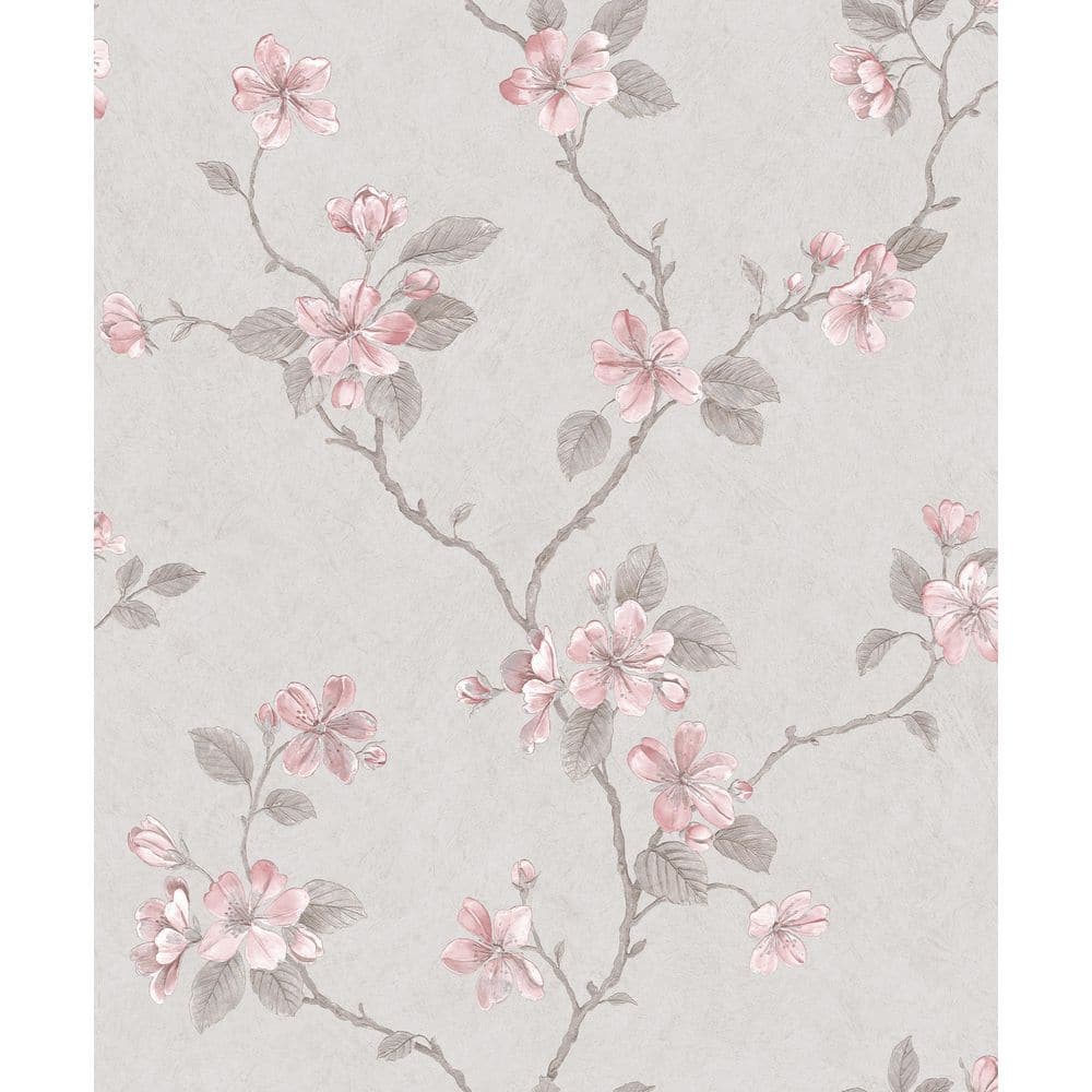 Palazzo 2 Collection Grey/Pink Dogwood Floral Vinyl on Non-Woven Non-Pasted