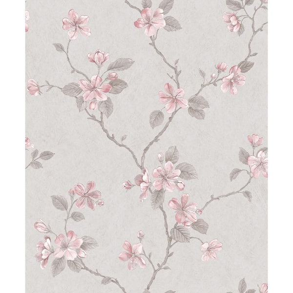 Unbranded Palazzo 2 Collection Grey/Pink Dogwood Floral Vinyl on Non-Woven Non-Pasted Wallpaper Roll