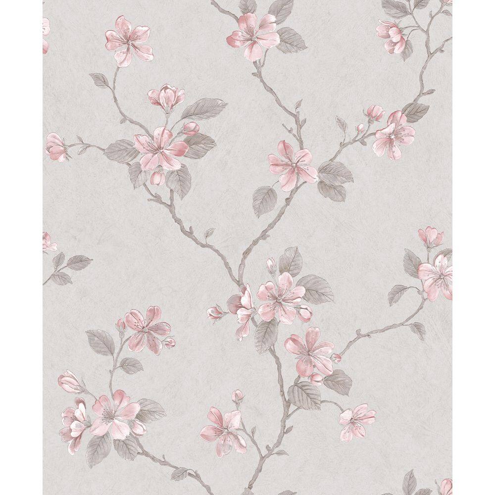 Palazzo 2 Collection Grey/Pink Dogwood Floral Vinyl on Non-Woven Non-Pasted