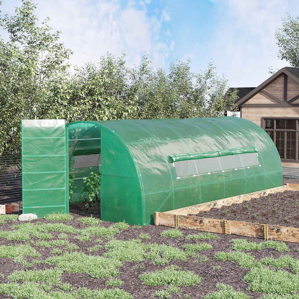 Large Green Walk-In Tunnel Greenhouse with Galvanized Steel Frame