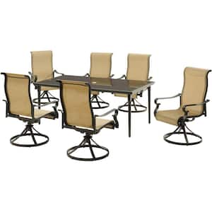 Brigantine 7-Piece Aluminum Outdoor Dining Set with a 40 in. x 70 in. Glass-Top Table and 6-Sling Swivel Rockers