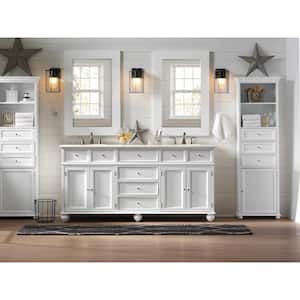 Hampton Harbor 72 in. W x 22 in. D x 35 in. H Double Sink Freestanding Bath Vanity in White with White Marble Top