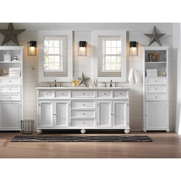 Home Decorators Collection Hampton Harbor 72 in. W x 22 in. D x 35 in. H Double Sink Freestanding Bath Vanity in White with White Marble Top