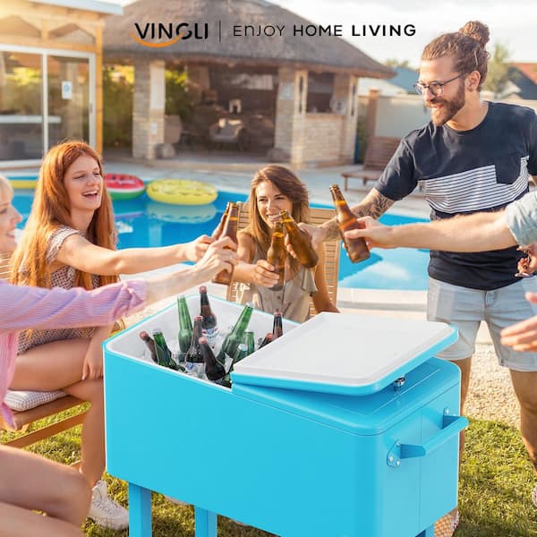 VINGLI 80 qt. Rolling Cart on Wheels, Patio Cooler for Party, Ice
