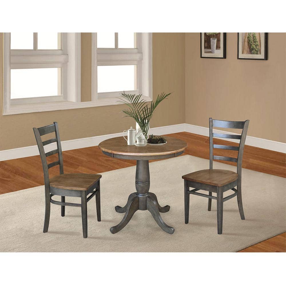 Hickory and Washed Coal Round Wood Pedestal Dining Table
