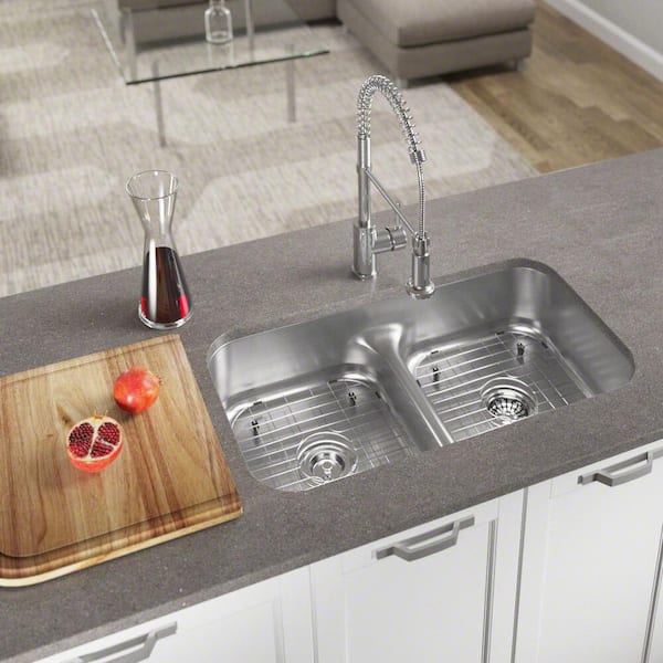 MR Direct Undermount Stainless Steel 33 in. Double Bowl Kitchen Sink with Additional Accessories