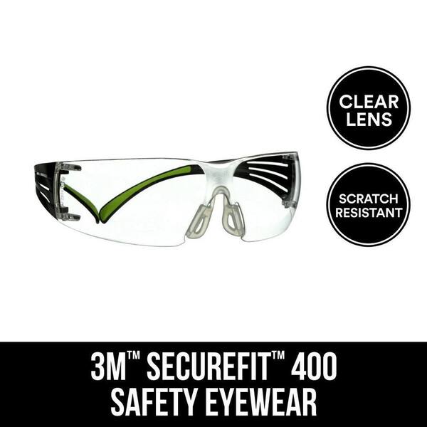 3M SecureFit 400 Black/Neon Green with Clear Anti-Fog Lenses Safety Glasses