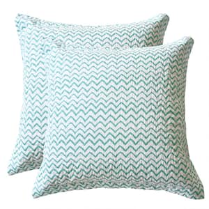 Leora Teal and White Chevron Quilted Cotton Euro Sham (Set of 2)