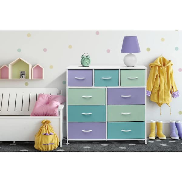 pastel color dresser Kids Dresser with 9 Drawers - Furniture Storage Chest Tower Unit for Bedroom, Hallway
