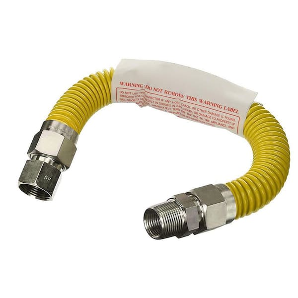 PLUMBFLEX 18 in. Yellow Coated Stainless Steel Flexible Gas Connector for Dryer Water Heater, 1/2 in. O.D. with 3/8 in. Fittings