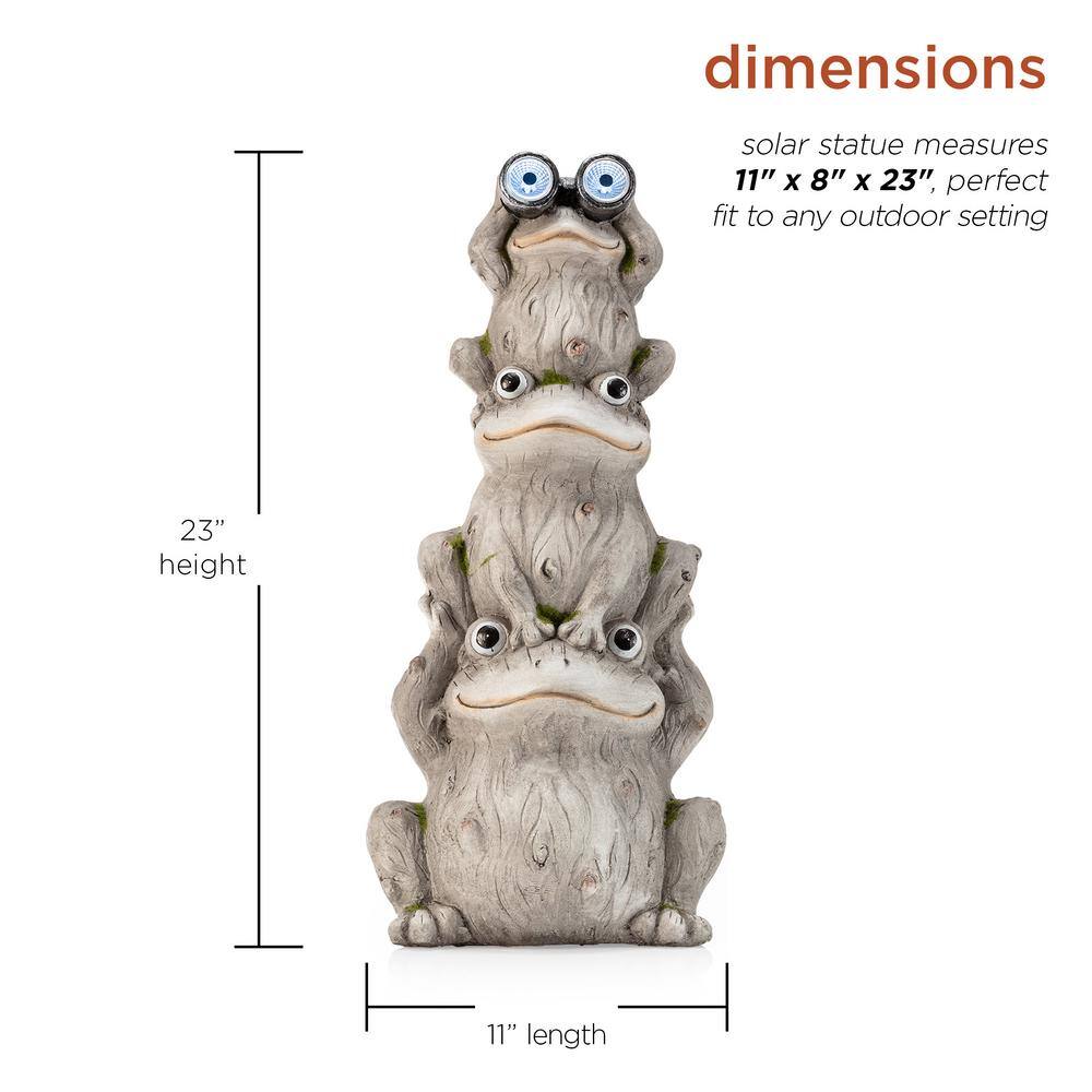 Gray Solar-Powered Stacked Frog Lawn Decoration with LED Lights