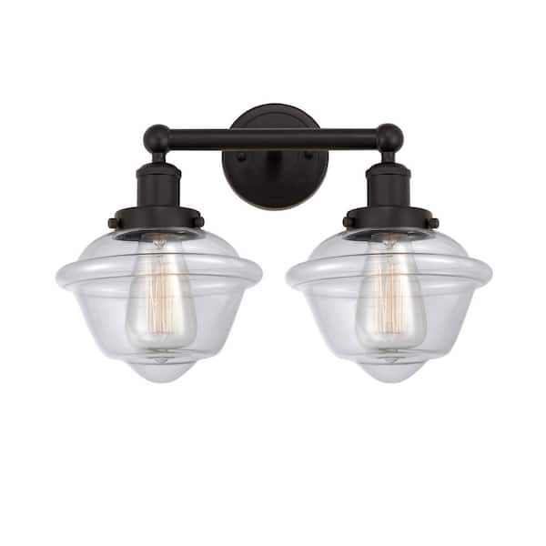 Innovations Oxford 15.5 in. 2 Light Oil Rubbed Bronze, Clear Vanity Light with Clear Glass Shade