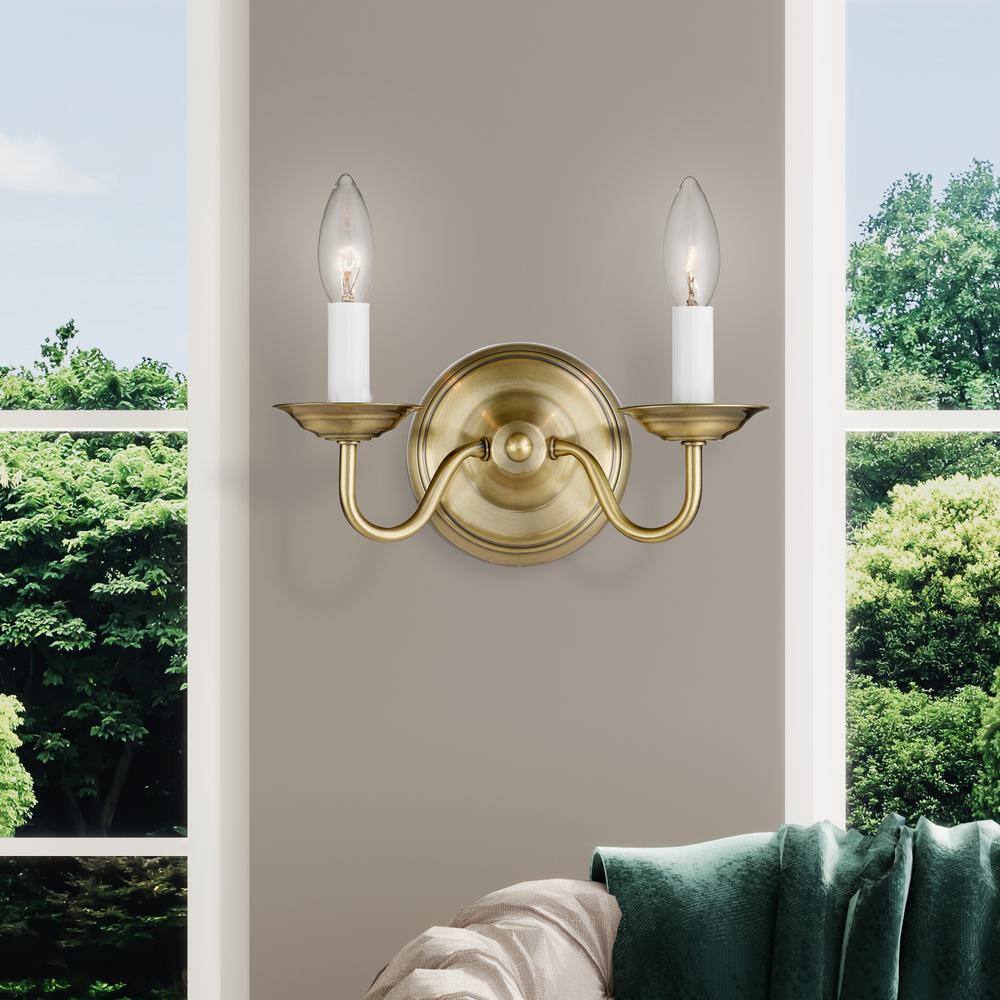 Antique Brass Double Light Colonial Wall Sconce
