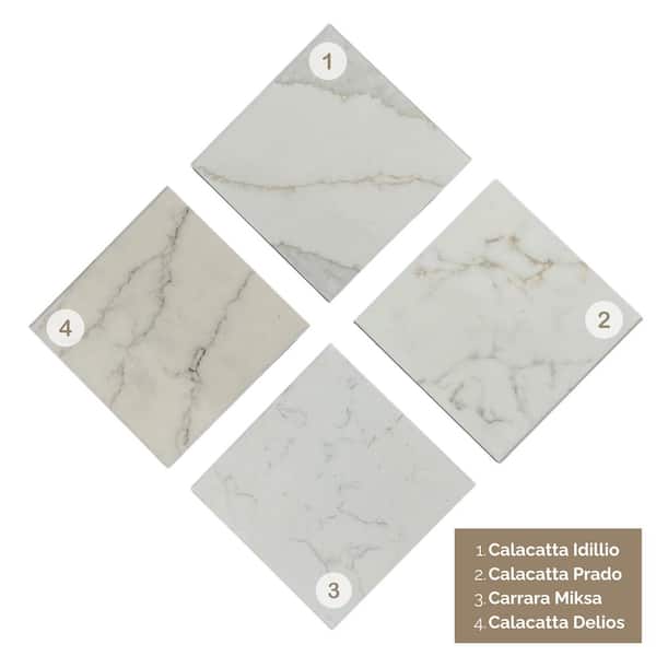 Top Selling White Quartz Countertop Samples Box with Long Veins (4-Pieces)