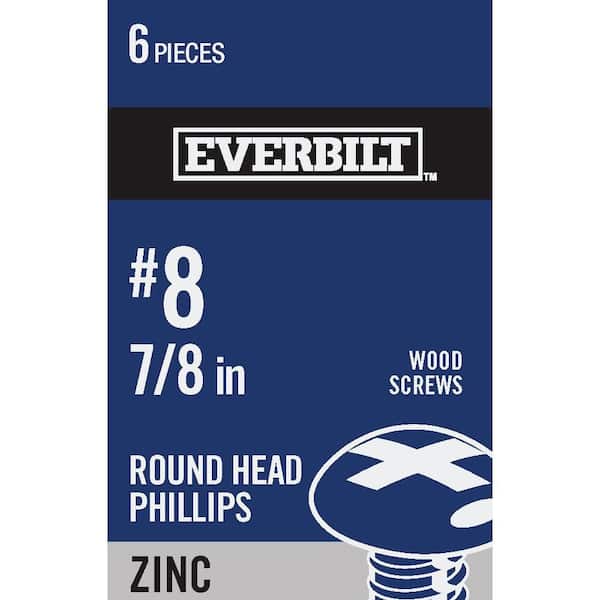 Everbilt #8 x 7/8 in. Zinc Plated Phillips Round Head Wood Screw (6-Pack)
