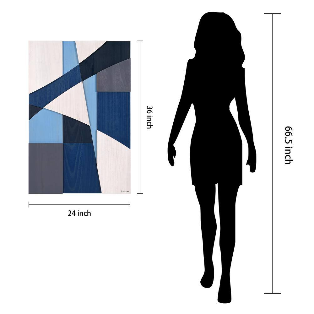 36 in. x 24 in. Blue and Gray Abstract Wood Wall Art