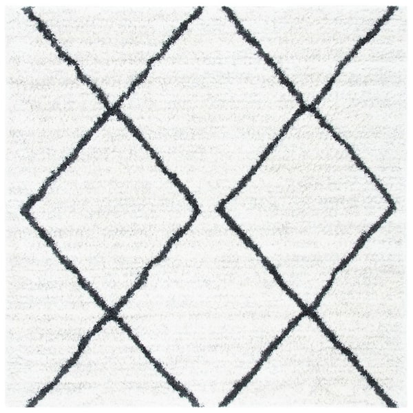 August Shag 7 ft. x 7 ft. Ivory/Black Diamond Geometric Square Area Rug