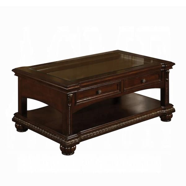Acme Furniture Anondale 50 in. Cherry Rectangle Glass Coffee Table with No Additional Features