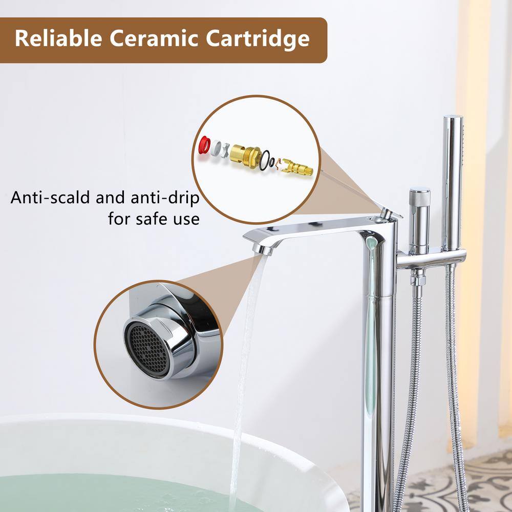Chrome Plated Freestanding Bathtub Faucet with Handshower