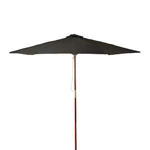 9 ft. Classic Wood Market Patio Umbrella in Black Polyester