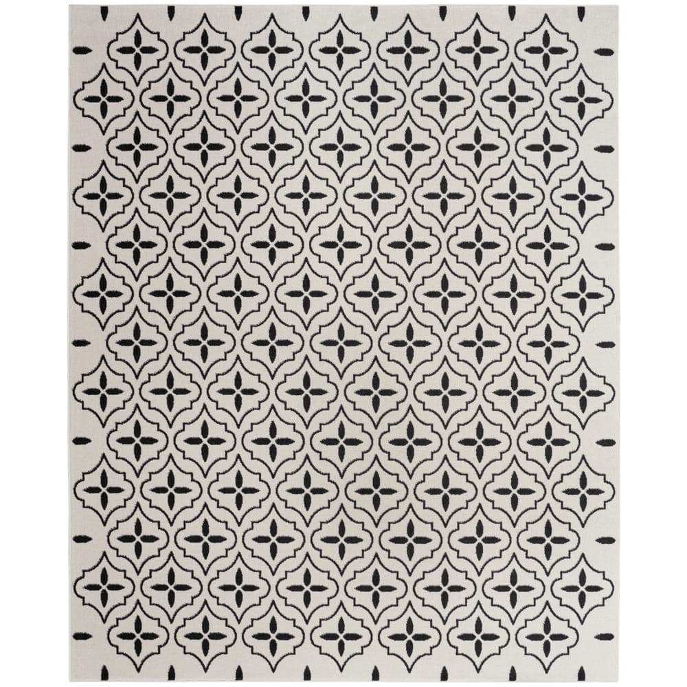 Nourison Essentials Ivory Black 8 ft. x 10 ft. Moroccan Contemporary Area Rug